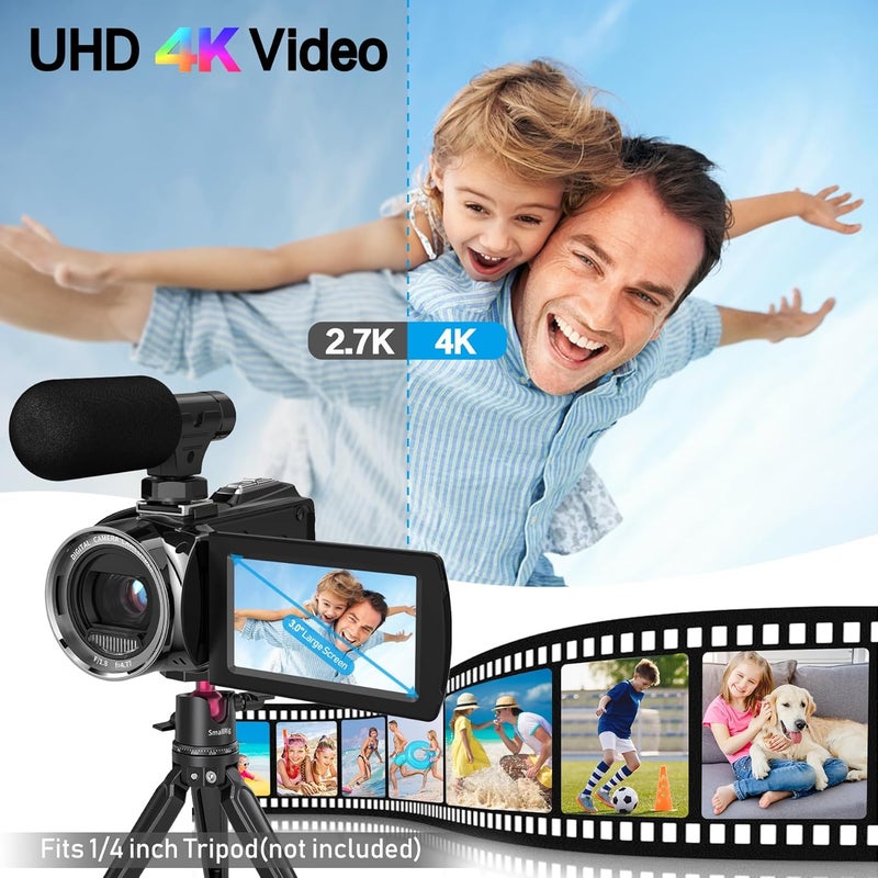 Rumyums Video Camera Camcorder UHD 4K 48 MP Vlogging Camera Recorder 3.0 Inch IPS Screen 18X Zoom Camcorders Camera with Microphone for Kids,Teens,Students,Beginners (Black) - Image 2